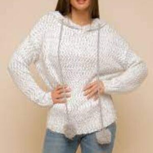 POMPOM GREY MIST HOODIE SWEATER BY YET AGAIN BOUTIQUE BRAND - SZ M